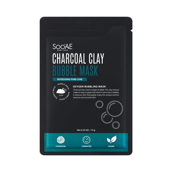 Soo'AE Charcoal Clay Bubble Mask, Smoothes   Clarifies, 0.35 oz