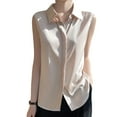 thumbnail image 2 of Zedker Women's Sleeveless Button Down Shirts Casual Collared V Neck Summer Blouses Beige Plus L, 2 of 4