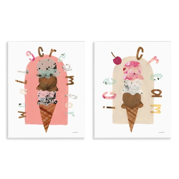Stupell Industries Bright Pastels Ice Cream Food & Beverage Painting Unframed Art Print Wall Art, 11 x 14, Set of 2