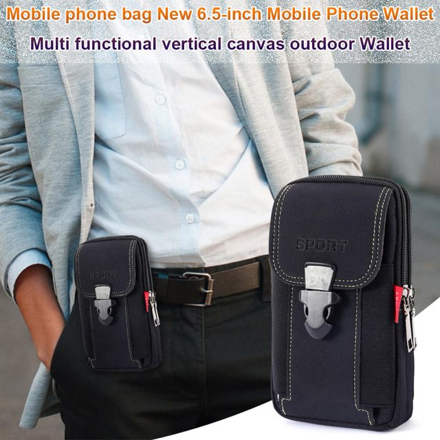 Riñonera de lona para hombre, monedero para teléfono, cinturón con cremallera, riñonera (estilo 1 negro)