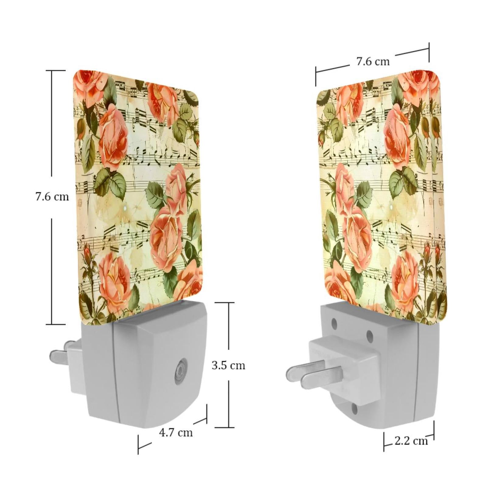 PhooArto Vintage Rose Flower and Music Notes Pattern Plug in LED Night Light Auto Sensor Dusk to Dawn Decorative Night for Bedroom, Bathroom, Kitchen, Hallway, Stairs, Baby's Room, Energy Saving
