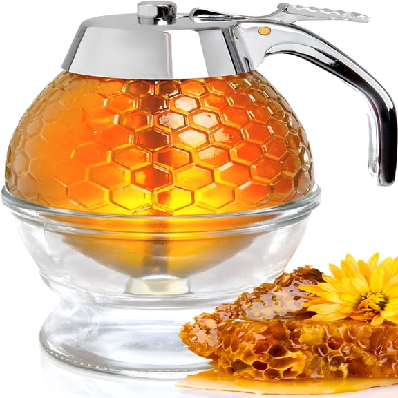 ACDANC Honey Dispenser - Glass Honey Dispenser with Bracket and Stainless Steel Top