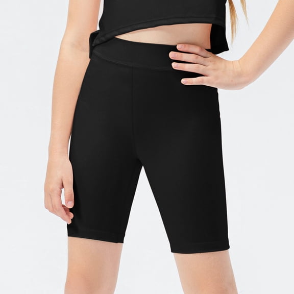 Girls Tight-Fit Knee-Length Shorts, High-Waist Yoga Running Shorts for Kids, Breathable Dance Training Capri Leggings, Quick-Dry Workout Shorts for Age 5-13 Black 120