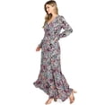 thumbnail image 3 of Love Stitch Women's Elegant Floral Long Sleeve Open Back Maxi Dress (S, Black/Pink), 3 of 5