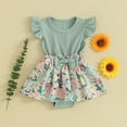 thumbnail image 2 of Bagilaanoe Newborn Summer Outfits Baby Girl Rompers Dress Floral Print Fly Sleeve Bodysuits 3M 6M 9M 12M Infant Patchwork A-line Dresses, 2 of 7