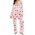 thumbnail image 3 of Women Cute Heart Silk Satin Valentines Day Pajamas Set Button Down Shirt Pants Cute Heart Print Pjs Lounge Set Sleepwear, 3 of 5