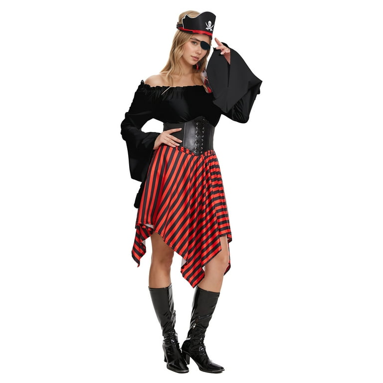 black dress pirate costume Dare Fashion Corsair Pirate Costume with Elektra Top, Midnight L main image 0