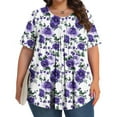 thumbnail image 5 of Horkkom Womens Summer Tops Plus Size Floral Print Short Sleeve Pleated Tunic Tops Casual Loose Crew Neck Blouses L, 5 of 8