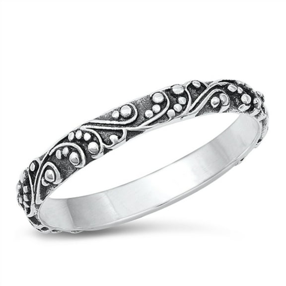 All in Stock Sterling Silver Decorated Swirl Bali Style Ring Size 6