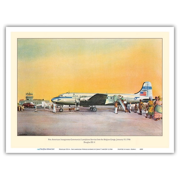 Belgian Congo Inaugural Service - Douglas DC-4 - Pan American World Airways - Vintage Airline Travel Poster by John T. McCoy c.1946 - Master Art Print (Unframed) 9in x 12in