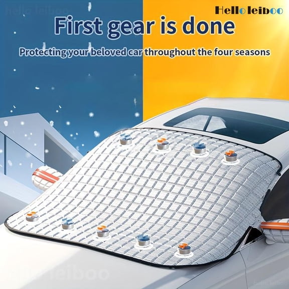 LEIBOO 48''X64'' Car Windshield Snow Cover Sun Shade Winter Dust Rain Ice Frost Guard Protector - Durable Design for Winter Weather Protection & Summer sunshade