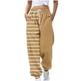 thumbnail image 2 of Snorda Joggers for Women Asymmetrical Striped Pants Elastic Drawstring Waist Trousers with Pockets Casual Sweatpants for Everyday Wear and Relaxed Athleisure, 2 of 5