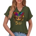 thumbnail image 6 of Sexlip Womens Short Sleeve Top V Neck Ornate Mask Print Loose Sleeve Soft Fabric Relaxed Silhouette for Daily Leisure Green XL, 6 of 6