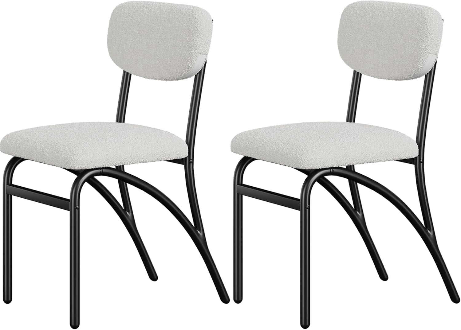 GarveeHome Boucle Dining Chairs Set of 2, Mid-Century Modern Upholstered Accent Chairs with Arched Metal Legs for Dining Room, Kitchen, Living Room, Beige