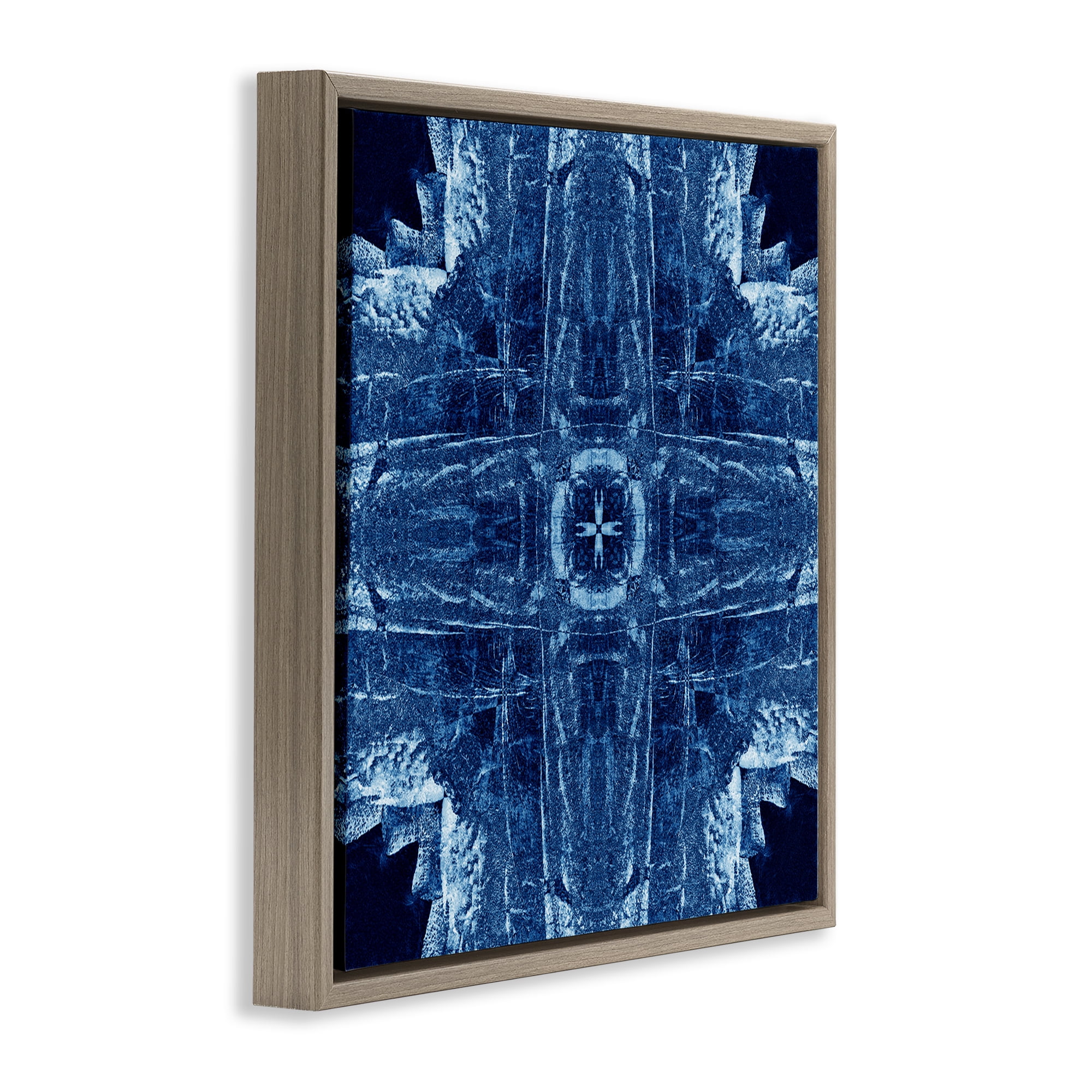 Stupell Industries Navy Blue Geometric Shapes Abstract Painting Brown Floater Framed Canvas Art Print Wall Art, 18 x 18