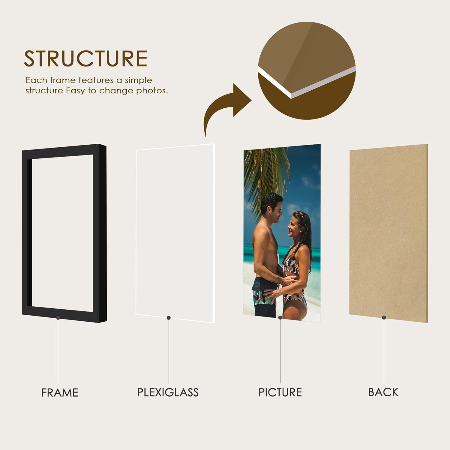 Meilimei 4x6 Picture Frame Collage - 5 Folding Multi Photo Frame, Horizontal Accordion Style with Plexiglass, Tabletop Bookshelf Display for 4x6 Pictures (Black)