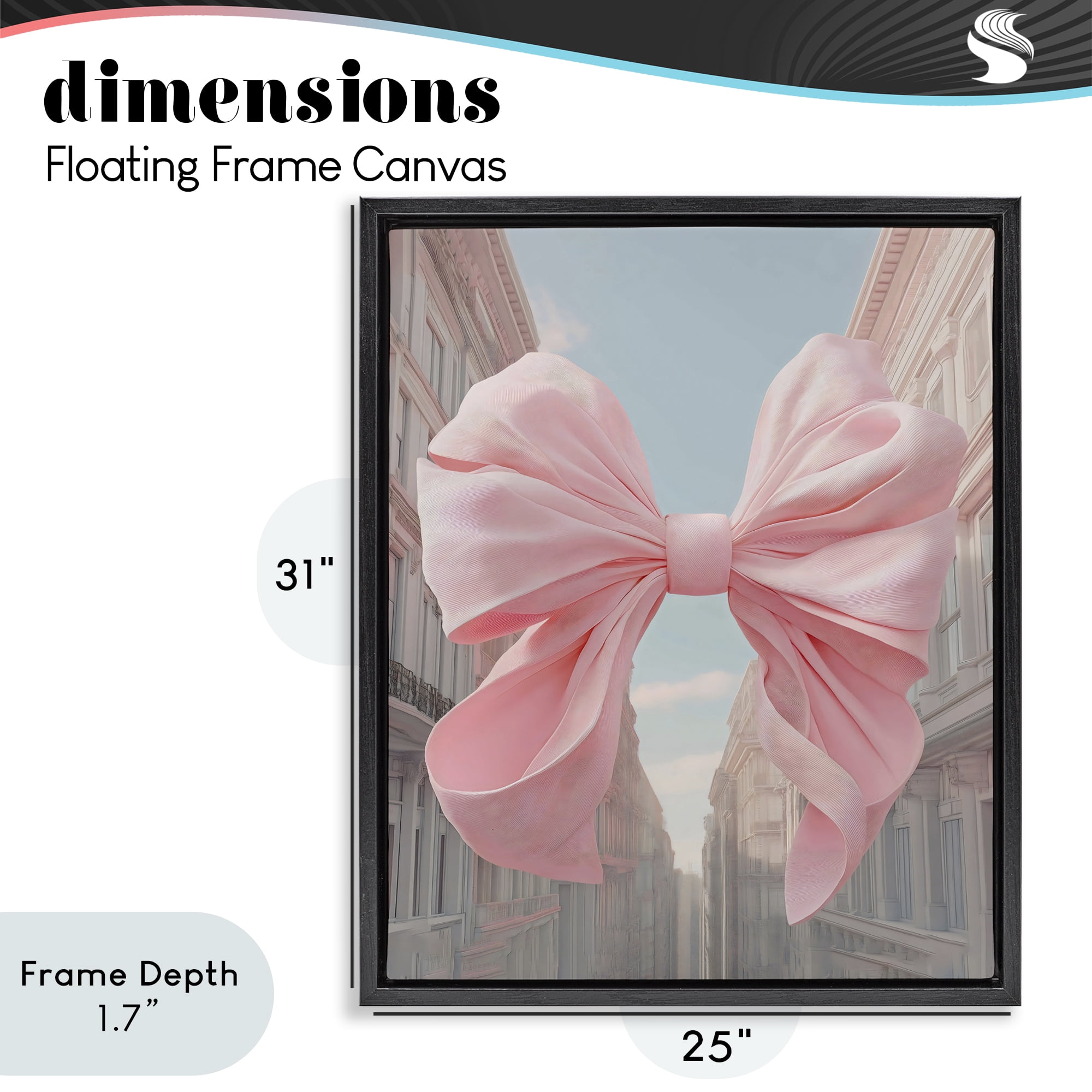 Stupell Industries Pink Bow over City Street Black Framed Floater Canvas Wall Art, design by The Prints Vibe
