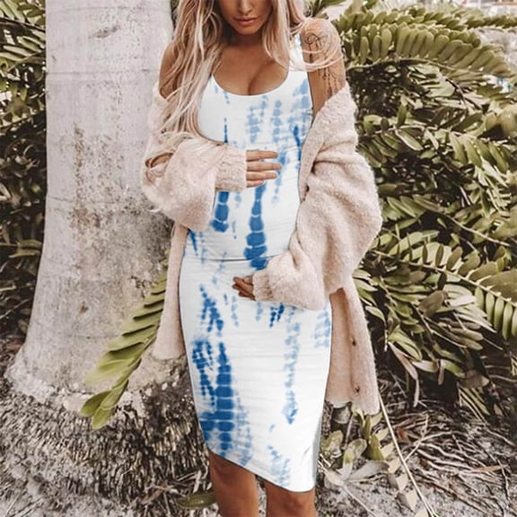 Vedolay Maternity Dress Casual Maternity Dress Women's Off Shoulder Split A Line Casual Maxi Dress Photography Dress for Babyshower,Blue M