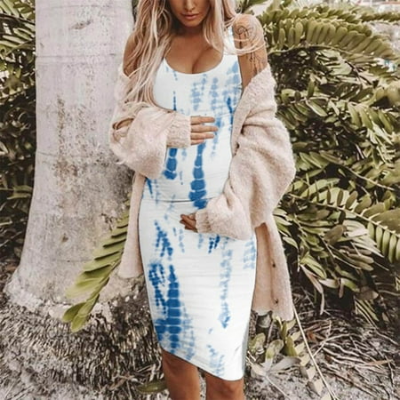 

Maternity Dress For Photoshoot Women S Fashion Print Round Neck Sleeveless Vest Maternity Dress