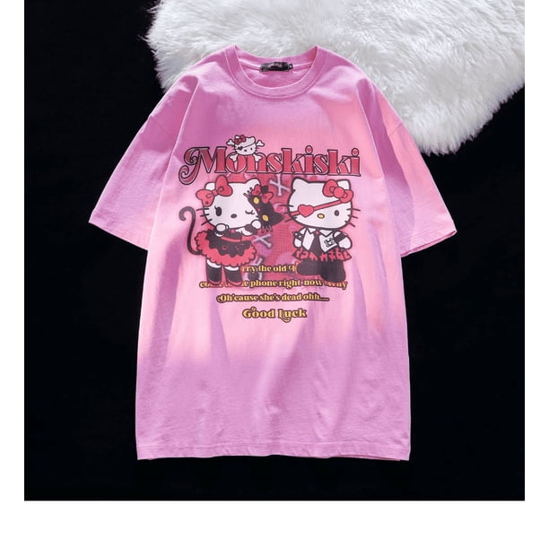Sanrio gótica-Camiseta de algodón para mujer, a la moda camiseta blanca, Top estético, ropa juvenil, novedad de 2024