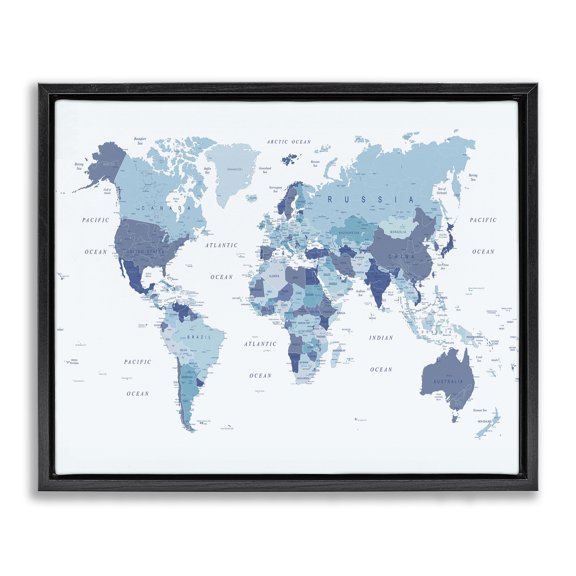 Stupell Industries Contemporary Traditional Blue Map Black Floating Frame Canvas Art, 21 x 17, by Urban Epiphany