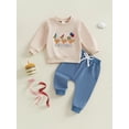 thumbnail image 4 of Baby Toddler Boys Birthday Outfits 6 12 18 24 Months Letter Duck Embroidery Crew Neck Long Sleeve Sweatshirts Long Pants 2Pcs Clothes Set, 4 of 9