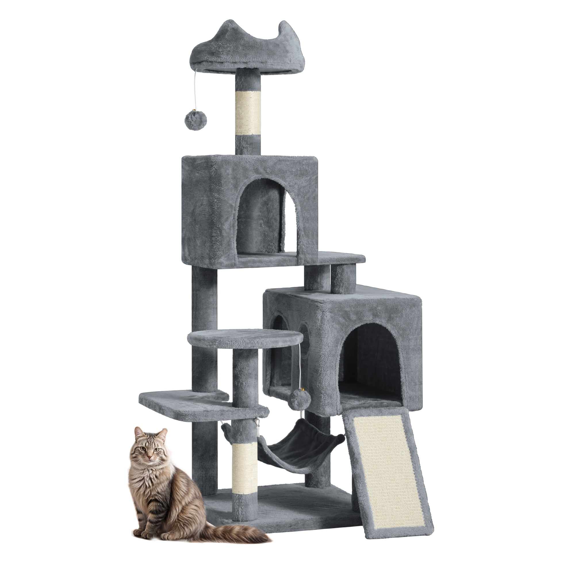 Uforic 54" Cat TreeTower with Sisal Scratching Post Tower Hammock Perch for Indoor Cats, Dark Gray