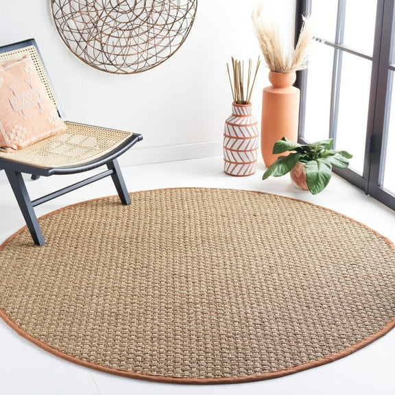 SAFAVIEH Natural Fiber Arbor Bordered Area Rug, Natural/Brown, 6' x 6' Round - Coastal Design, Natural & Brown, Seagrass, Ideal for Entryway, Kitchen, Living Room, Office