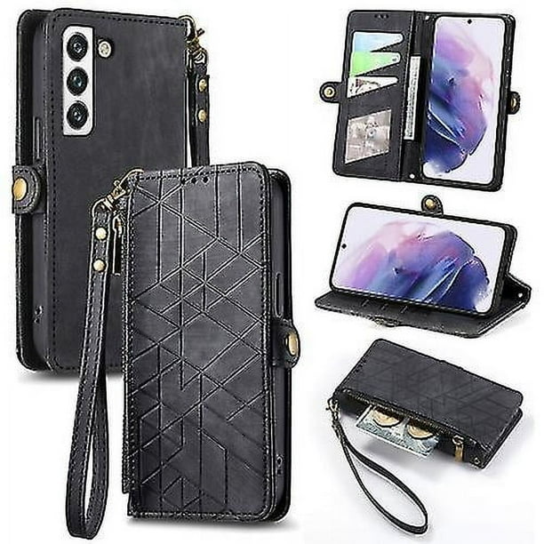 Funda de cuero con hebilla lateral y cremallera geométrica para Samsung Galaxy S21+ 5g (rosa)