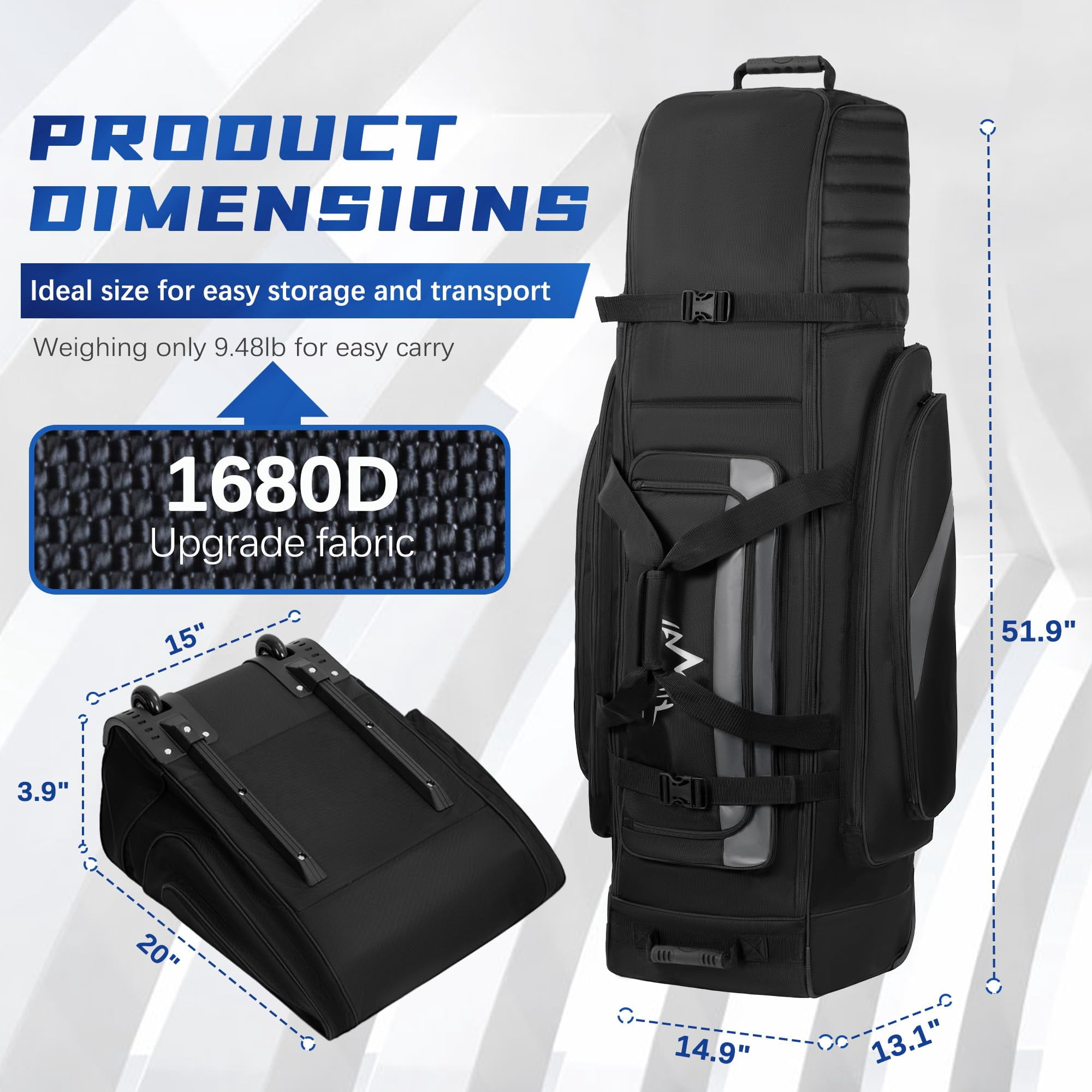 Soft-sided Golf Travel Bag Cover With Wheels  1680d Material Padded Head And Leather Accents Foldable Bags For Airlines