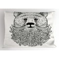 thumbnail image 1 of Indie Pillow Sham Doodle Style Sketch Bear Portrait with Curly Beard and Mustache Cute Cool Animal, Decorative Standard King Size Printed Pillowcase, 36 X 20 Inches, Black White, by Ambesonne, 1 of 2