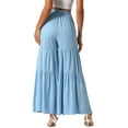 thumbnail image 3 of INSPIRE CHIC Women's Boho Pants Elastic High Waist Ruffled Flare Palazzo Chic Wide Leg Pants M Light Blue, 3 of 6