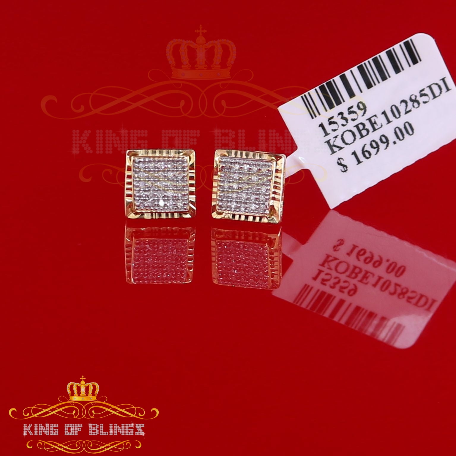 King of Bling's 10K Real Yellow Gold Real Diamond 0.15CT Men's/Women's Stud Micro Earring