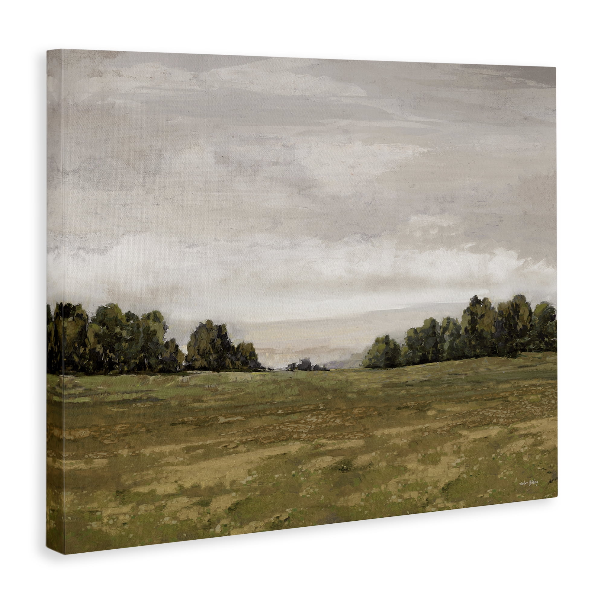 Stupell Industries Distant Trees Grassland Landscape Painting Gallery Wrapped Canvas Art Print Wall Art, 40 x 30