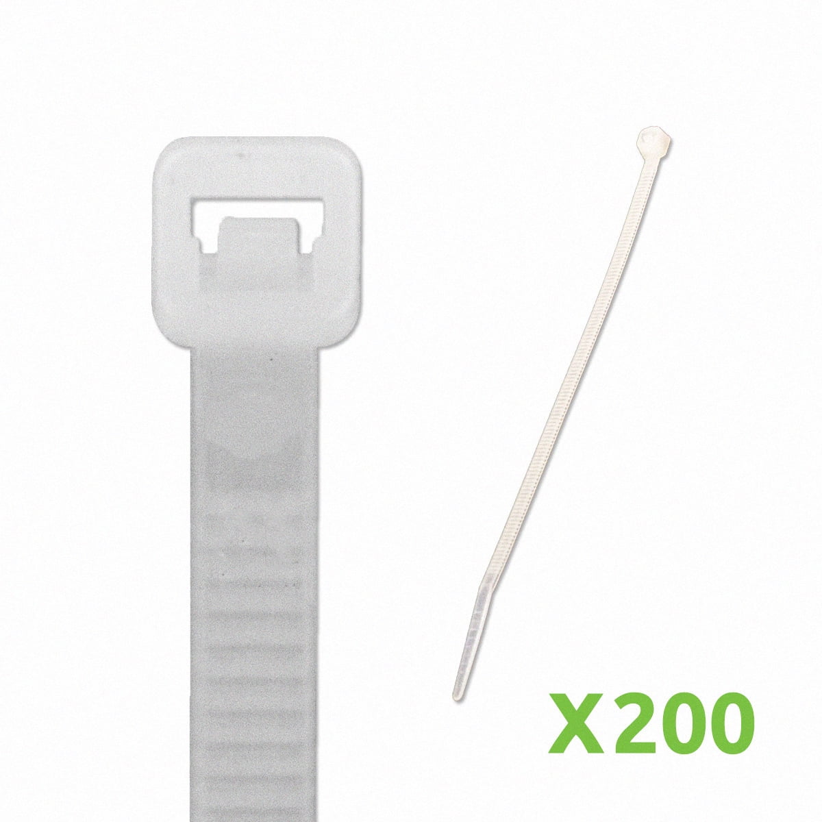 NavePoint 10 Inch Nylon Cable Wire Zip Tie 40 lbs - Natural White 200 Pack Lot Pcs Qty