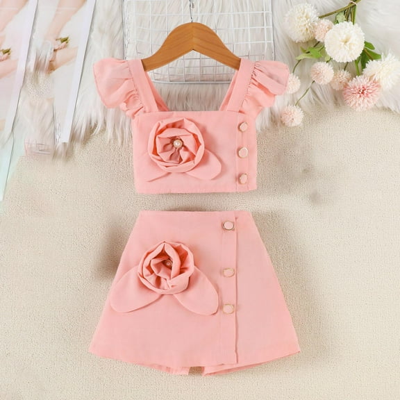 Piuwrlz Back to School Dress Sets for Girl Skirt and Sleeveless Underwear Set Fashionable Skirts Suits Pink Size 110