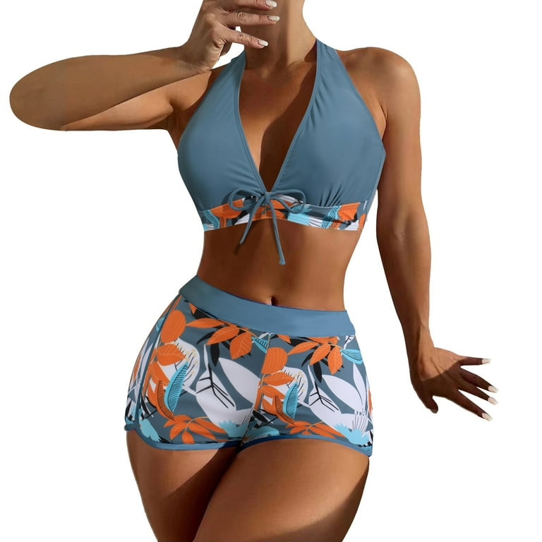 Aayomet Womens High Waisted Bikini Two Piece Swimsuit Hook Eye Straps  Swimwear Bikini Set Bathing Suit Skirt Bottoms for Women,Blue XL