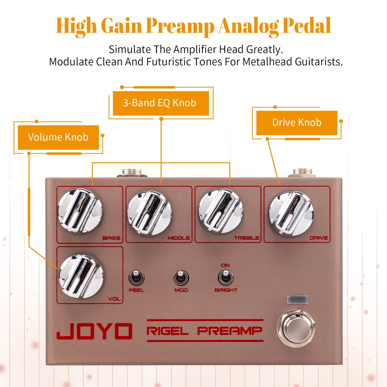 JOYO R-24 High Gain Overdrive Guitar Pedal Amplifier Simulation 3-Band EQ Clean Tone