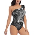 thumbnail image 3 of Salouo Geometric Bull Design Pattern One Shoulder Ruffled One Piece Swimsuit for Women V Neck Swimwear Tummy Control Bathing Suit-XX-Large, 3 of 6