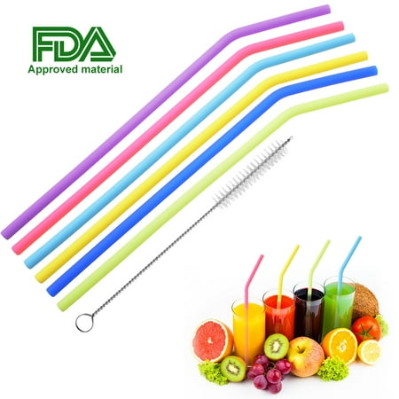 6 Pcs Reusable Drinking Straws, Uarter  Food-grade Silicone Colorful Drinking Straws Set with Cleaning Brush, Perfect for Home, Milk Tea Shop and Coffee Shop, 10'' (Best Struts For Smooth Ride)