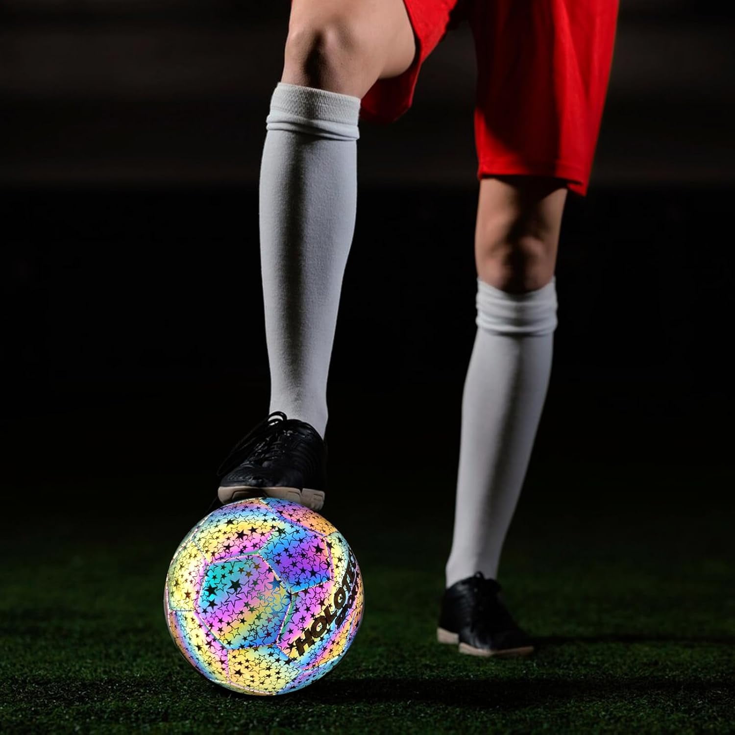 WTOPSBO Soccer Ball Size 4/5, Holographic Reflective Glowing Soccer Ball, Bright PU Leather Soccer Balls for Night Games,Training, Ideal Gifts for Soccer Fans with Pump