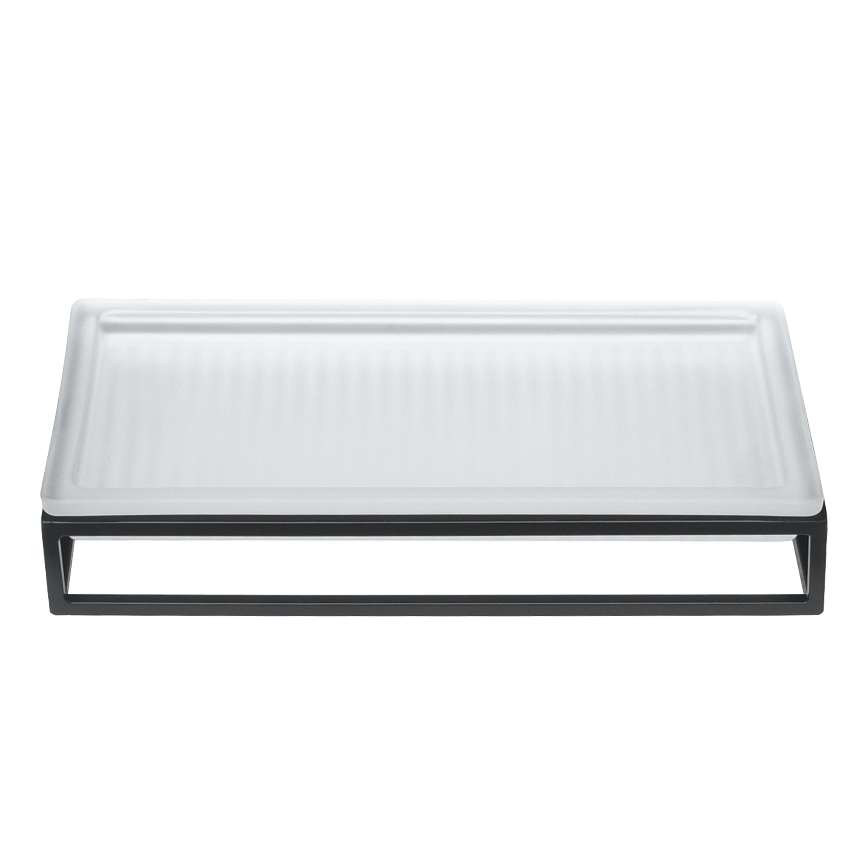 Better Homes & Gardens Ribbed Glass and Metal Tray, White with Black Accents
