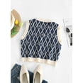 thumbnail image 2 of ZAFUL Argyle Contrast Ribbed Trim Crop Vest Sweater S, 2 of 5