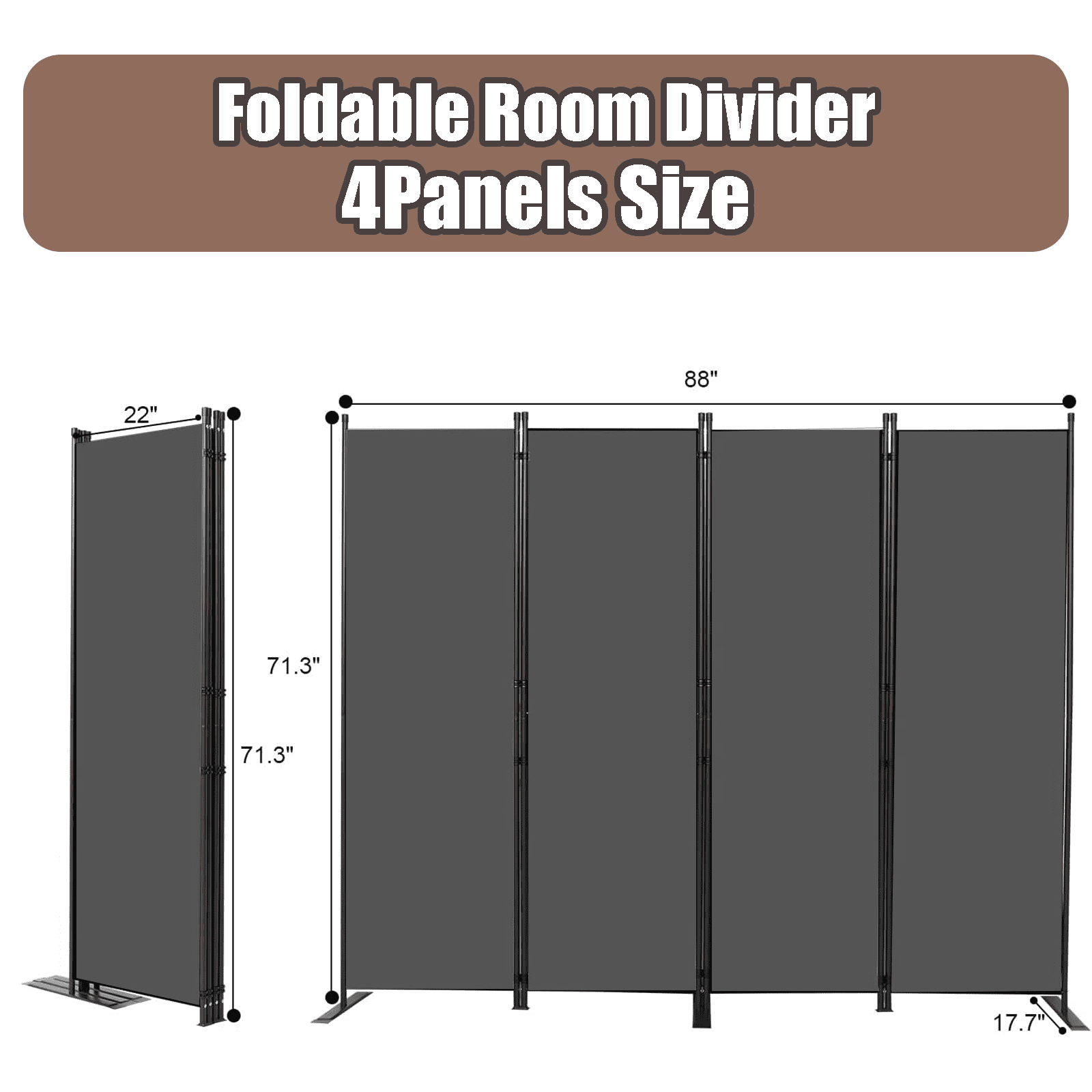 TANGJEAMER Room Divider-4 Panels Folding Privacy Screens, Partition Room Dividers Wall for Separation, Home, Office, Classroom, Studio(Gray)