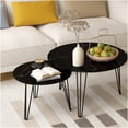 thumbnail image 6 of 2-Piece Round Nesting Coffee Table Set with Marble Tabletop and Metal Base for Living Room, Bedroom, Black, 6 of 9