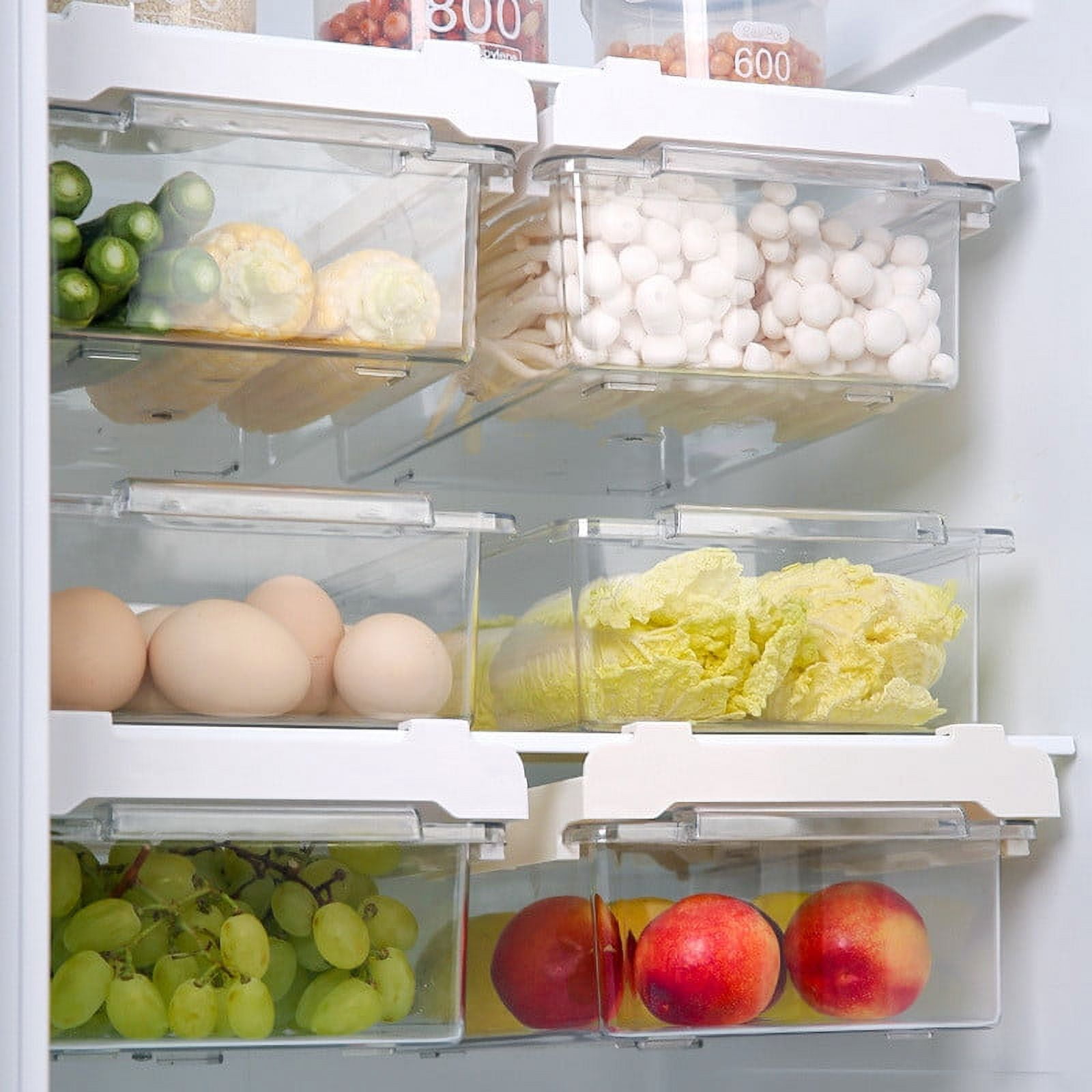 Refrigerator Pull Out Bin,Snap On Drawer Fridge Mate,Fridge Storage Box/Drawers/Rack, Refrigerator Bin Home Organizer for Fridge Shelf Thickness Under 0.6"