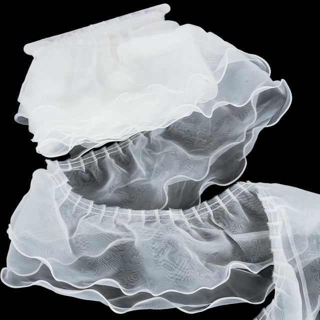 Cinta de organza con ribete de encaje de 5 yardas (4,57 m) de ancho, cinta de tela plisada blanca de 15 cm de ancho, ribete de encaje de doble capa