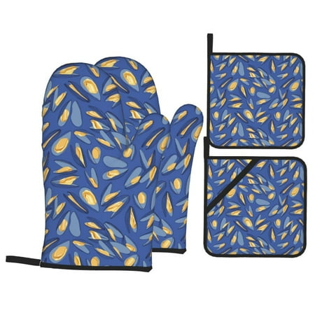 

Oven Mitts and Pot Holders Sets 4 pcs Orange Shells Non-Slip Oven Gloves Potholders Soft Quilted Lining Heat Resistant Gloves Hot Pads for Kitchen Cooking Baking