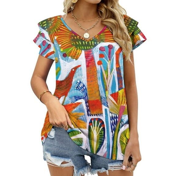 Sunny Day Lotus Leaf Neck T-Shirt Long Sleeve Women'S T Shirt Elegant Fashion Tops & Tees Colourful Color Estemacleod Orange