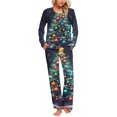 thumbnail image 1 of Puntoco Pijamas de mujer con cuello redondo, pantalones y bolsillo en la parte superior con estampado navideño para mujer, 1 of 5